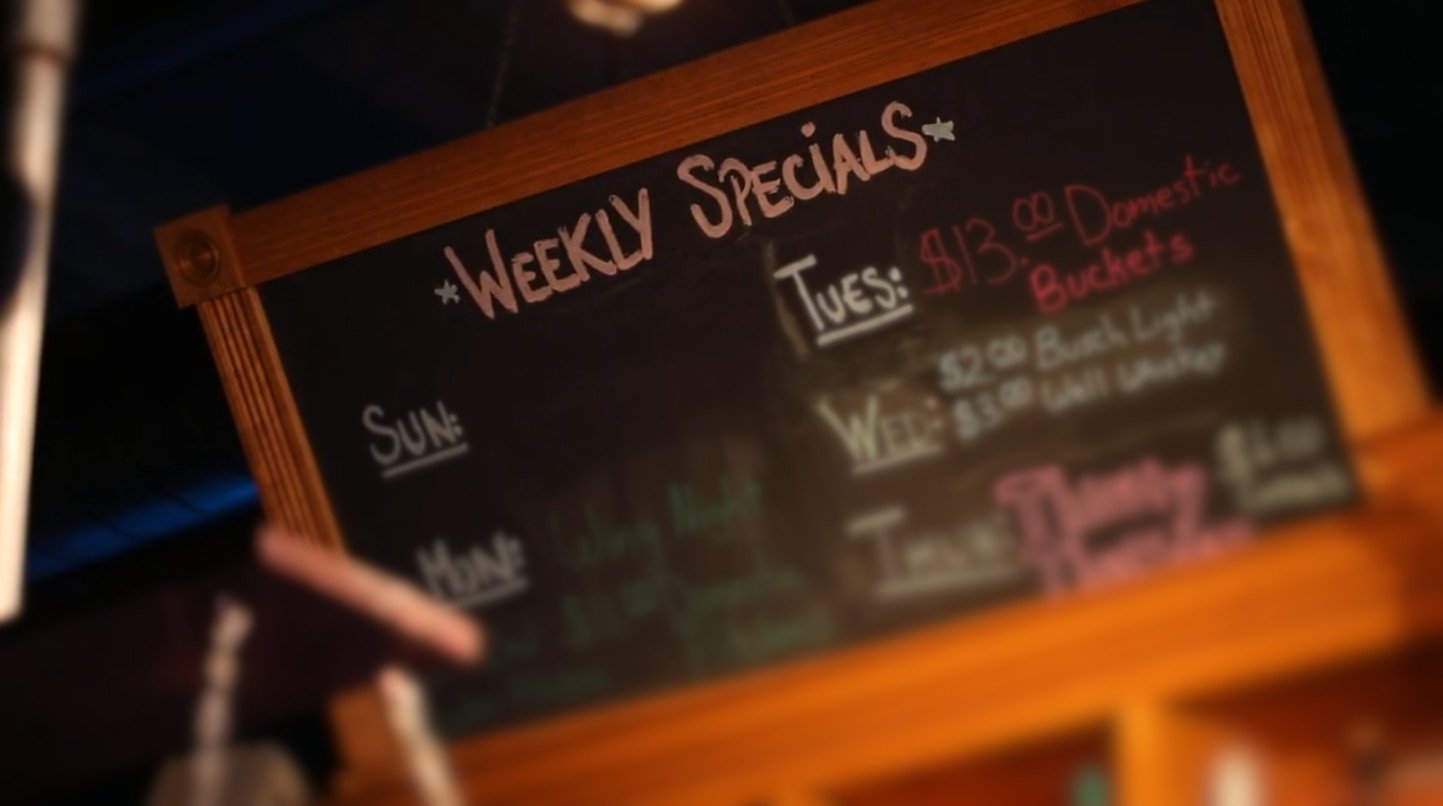 Photo of Weekly Specials chalkboard at Sideways